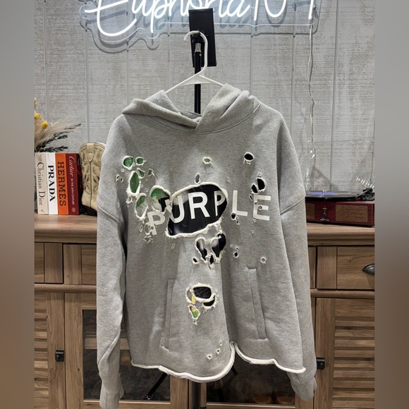 Purple brand Gray Distressed Hoodie - Picture 4 of 7